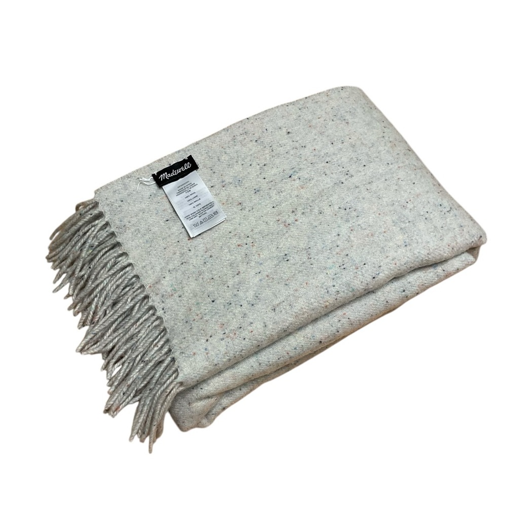Madewell Fringe Wool Scarf in a Cream-Gray Color with Multi-Color Flecks 28”x72”